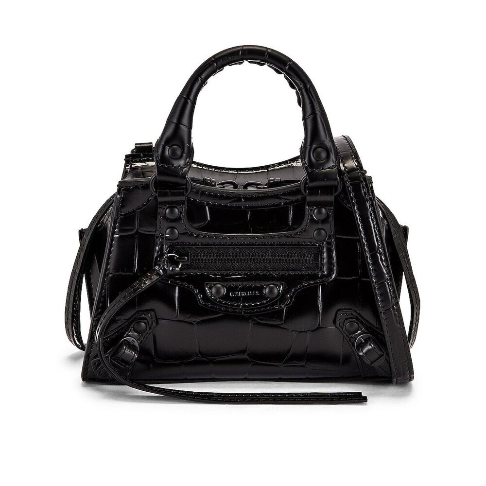 Balenciaga Croc Embossed Black Nano Neo Classic Bag Top Handle Satchel
